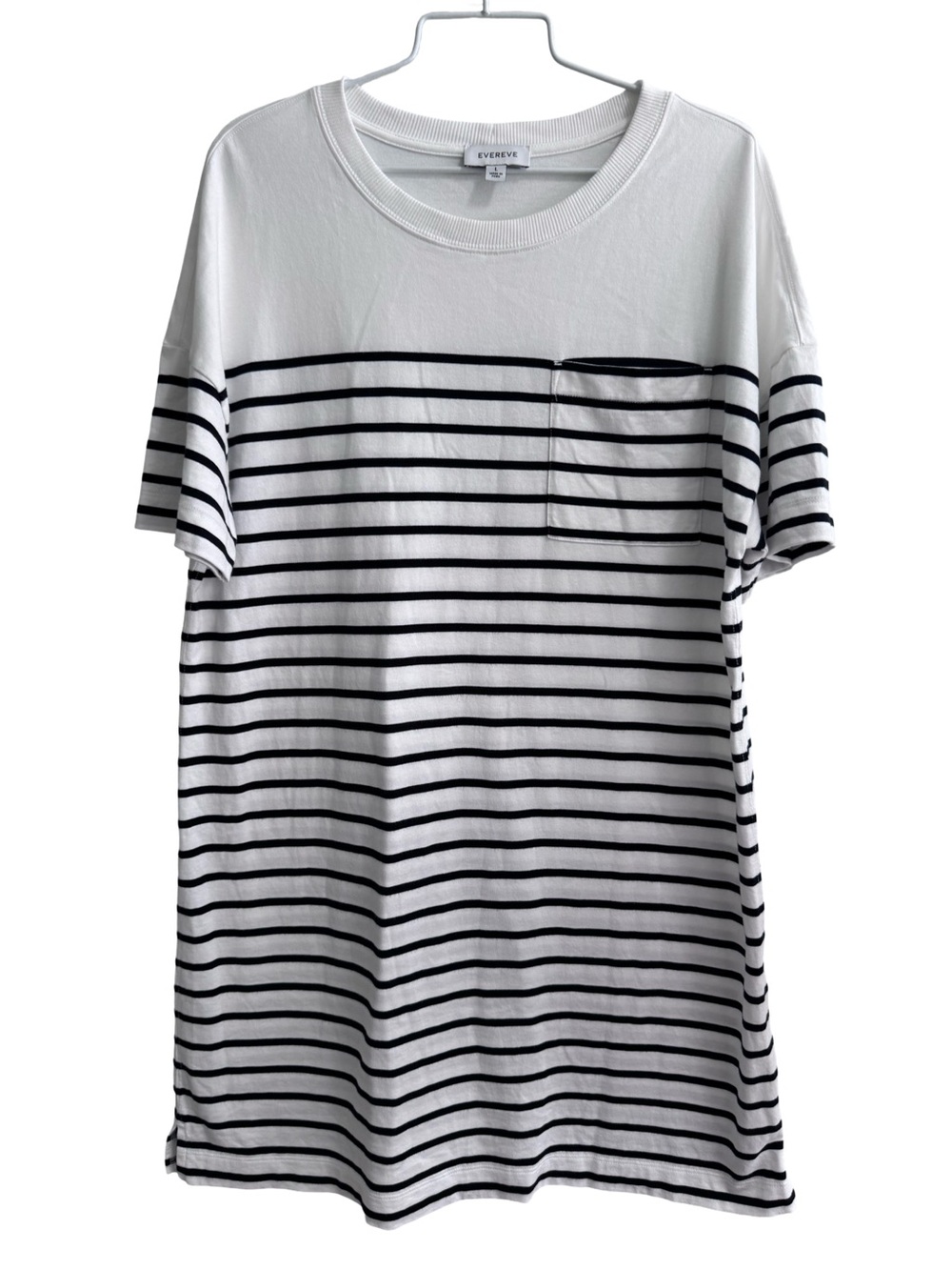 Evereve Emersyn Shirt Dress Black & White Striped 100% Pima Cotton Size Large